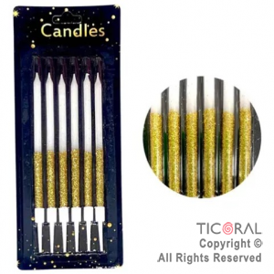 VELA GIBREADA 10 CM DUO COLOR ORO BLANCO CON PORTAVELA x 6 UNIDADES